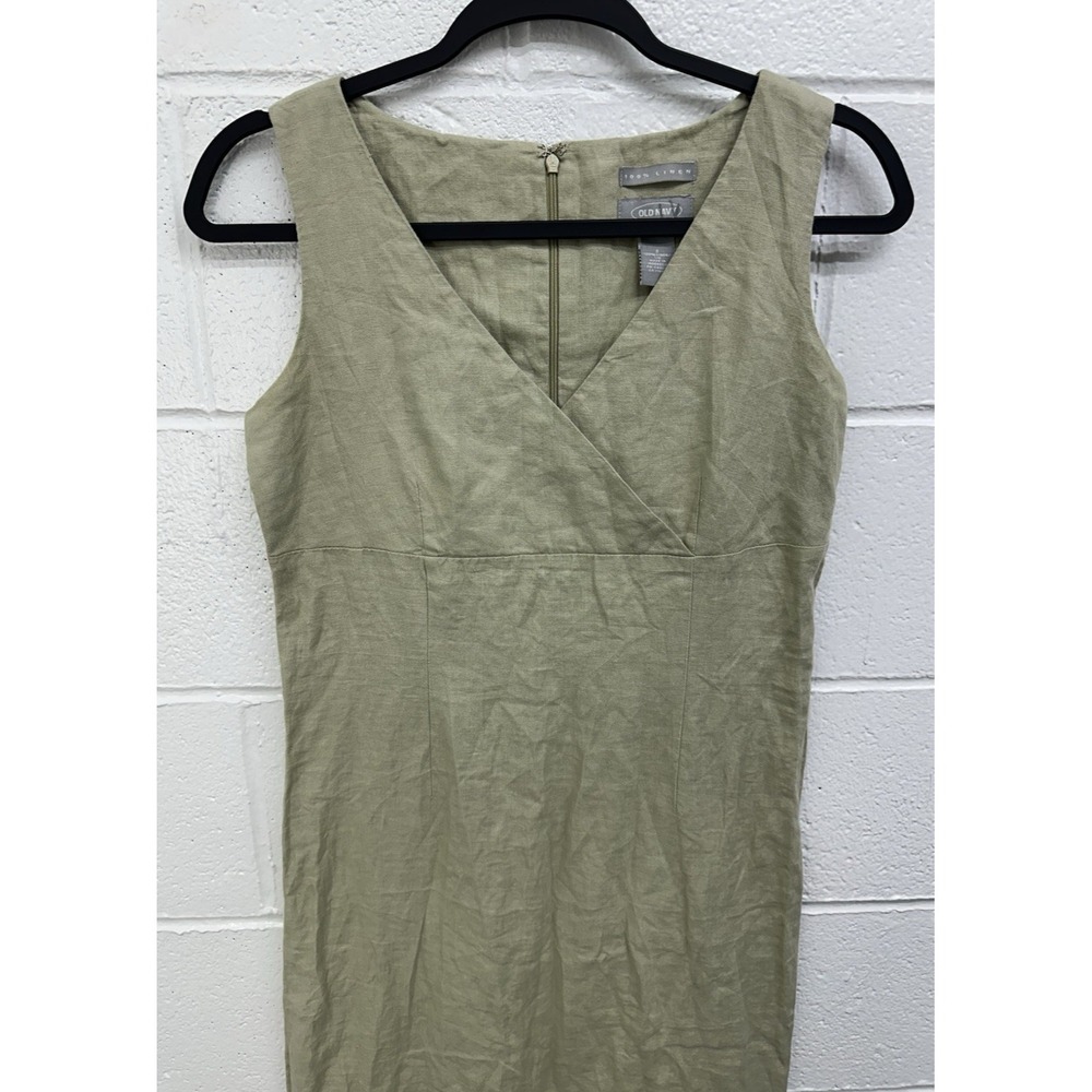 Vtg Old Navy Size‎ 2 Sage/Beige Babydoll Maxi Linen Dress Y2K Boho Lagenlook